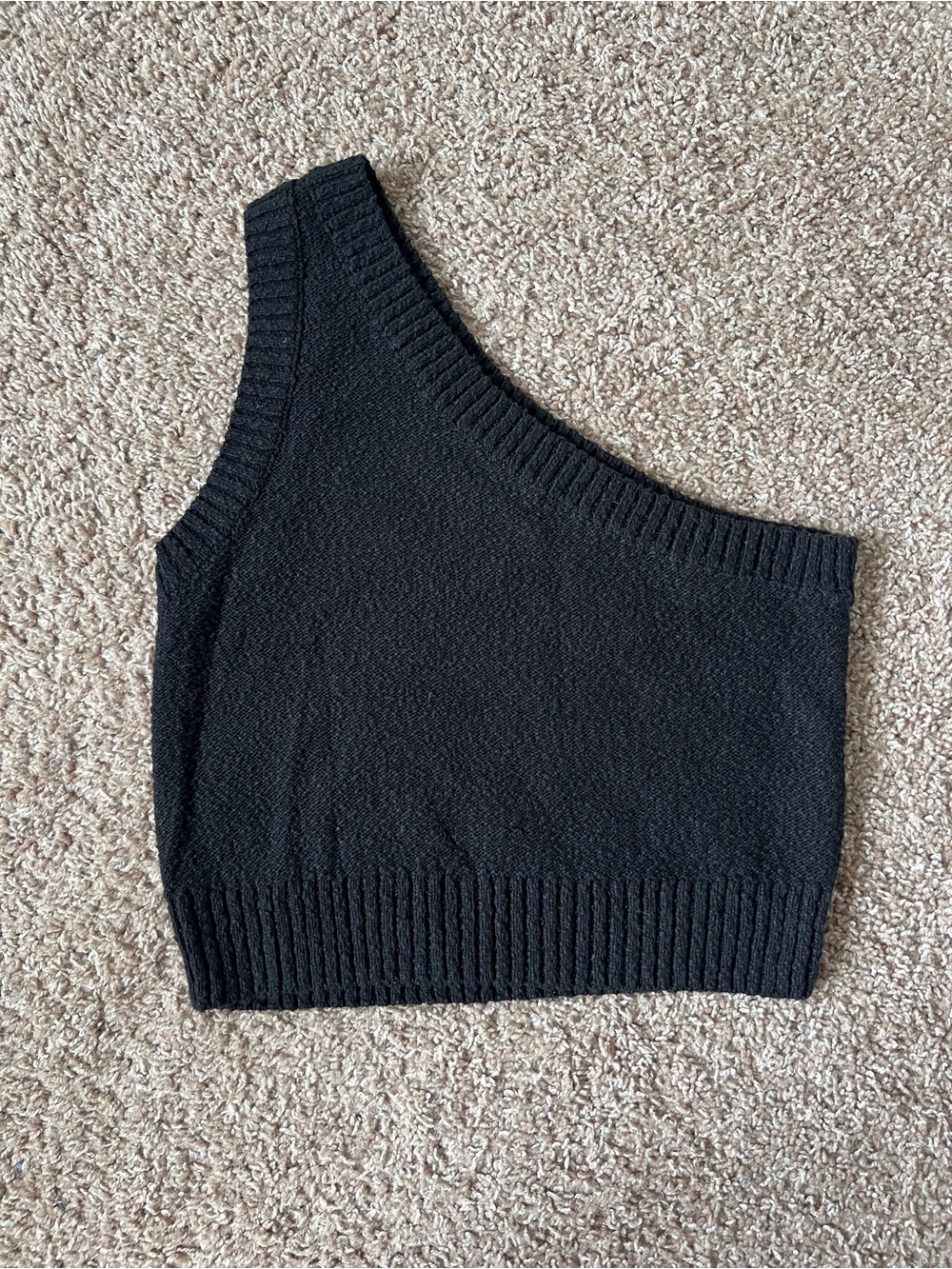 Madewell Black Ribbed Knit Sweater, Off The Shoulder, Cropped